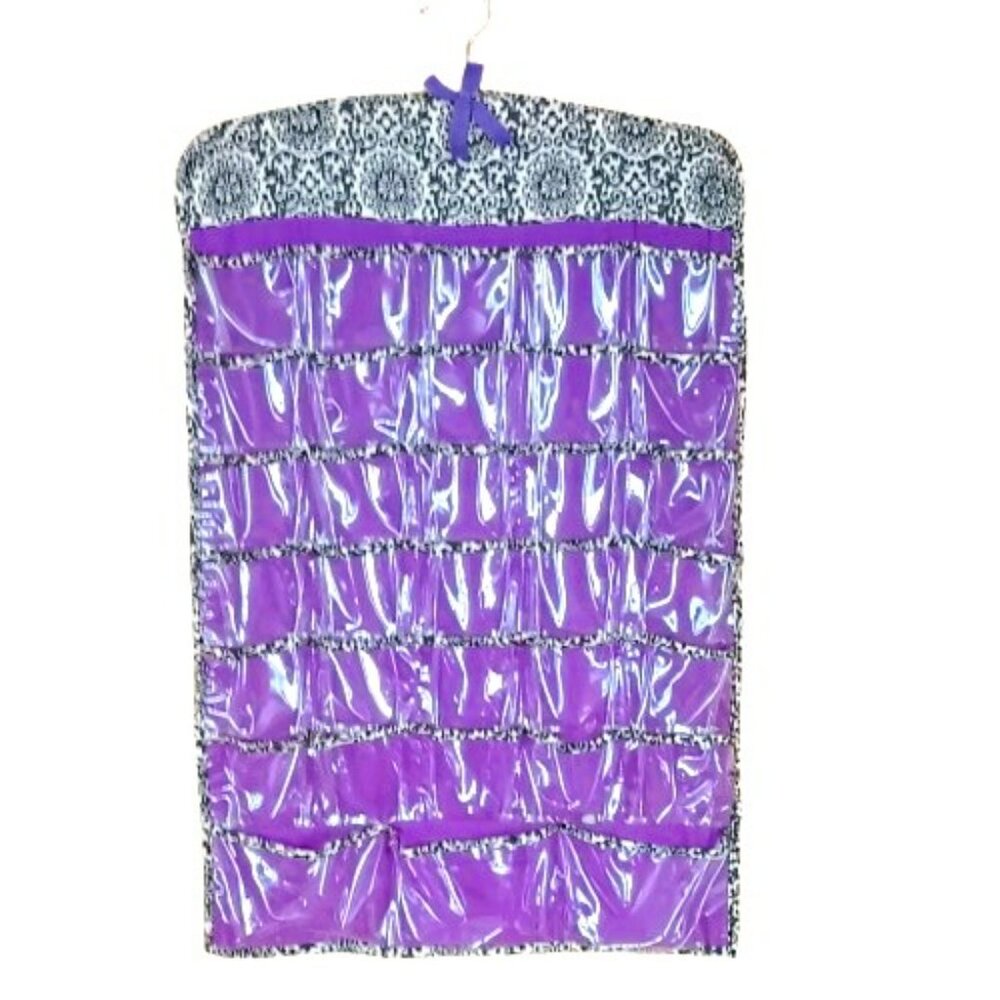 Women's Purple Hanging Jewelry Organizer Black Mandala Print